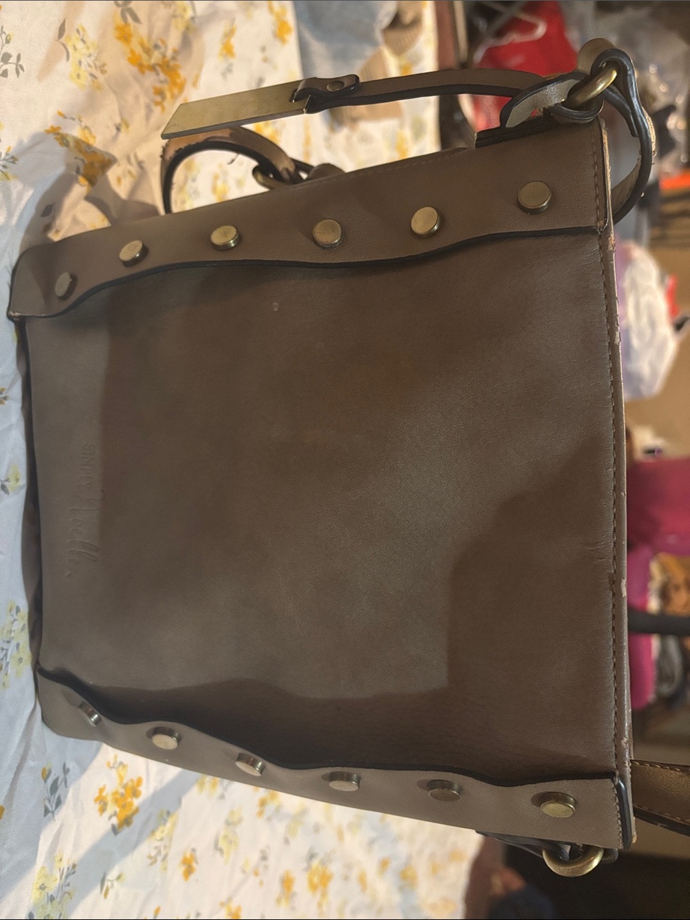 Simply Noelle Brown Faux Leather Studded Messenger Bag